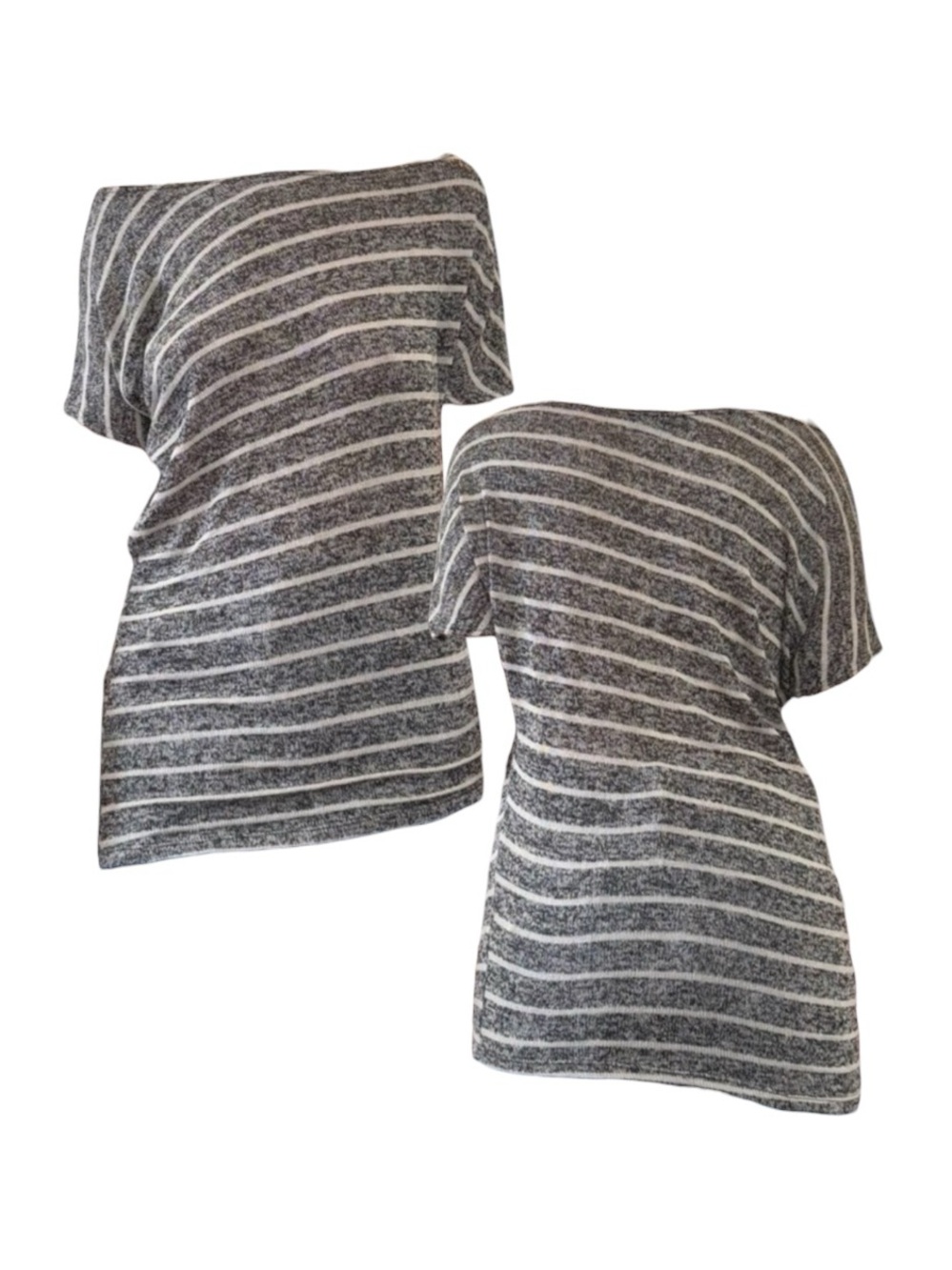 Off-Shoulder Gray & White Striped Knit Top
